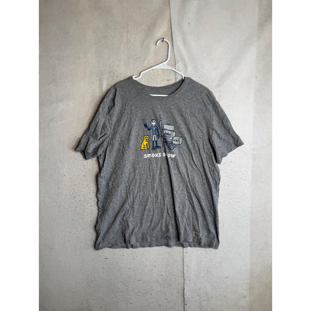 Life Is Good Mens Smoke Show Crusher Lite T-Shirt Gray XL BBQ Dog Graphic Tee